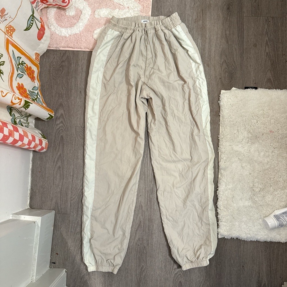 Beige Track Pants with White Stripes